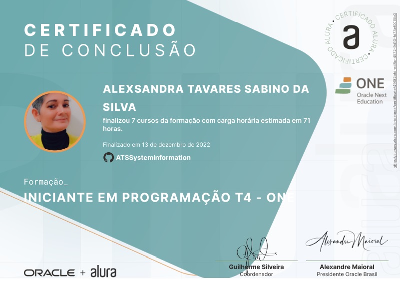 Certificado Iniciante em Programação - Alura ONE
